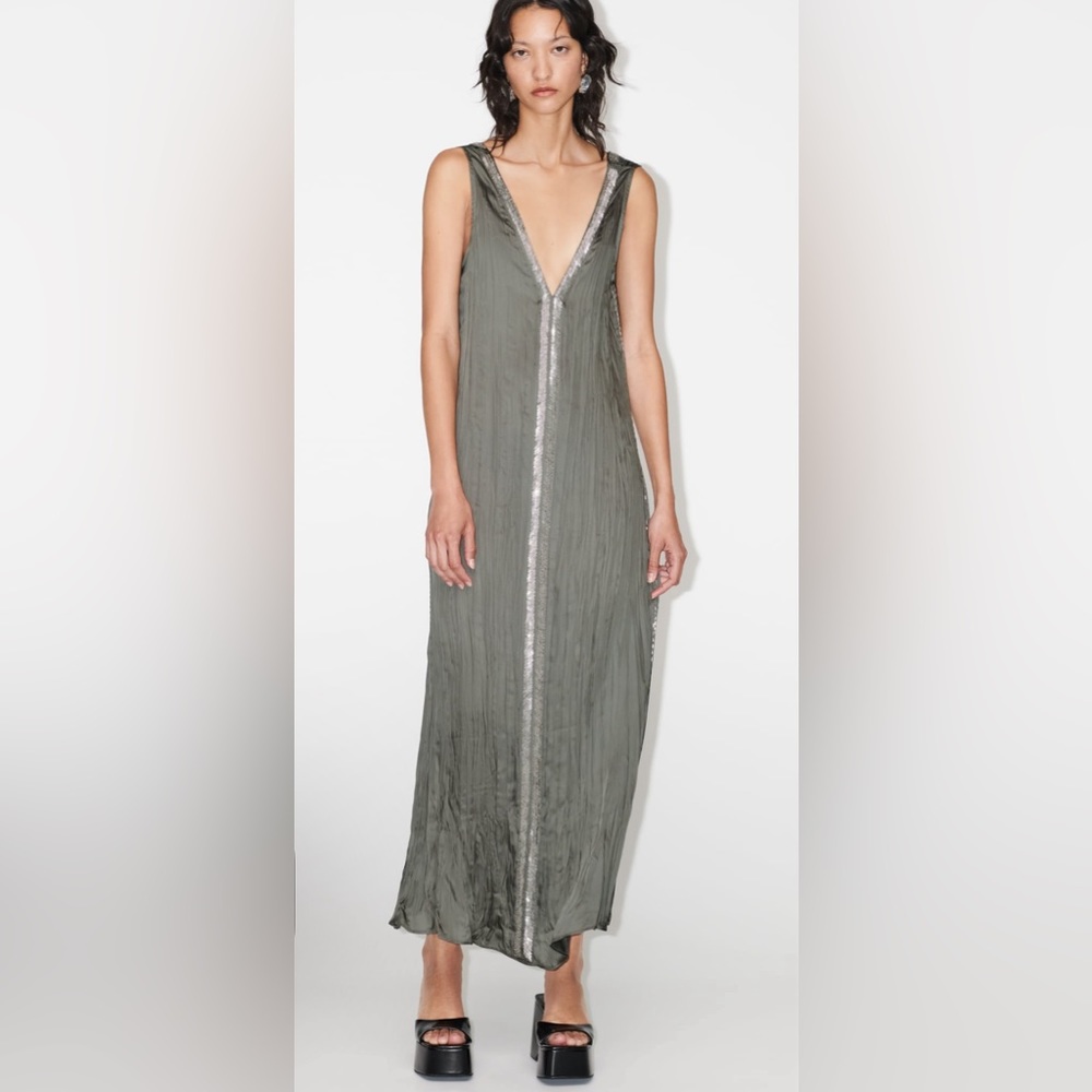 NWT Zara Embroidered Satin Effect Dress Limited Edition